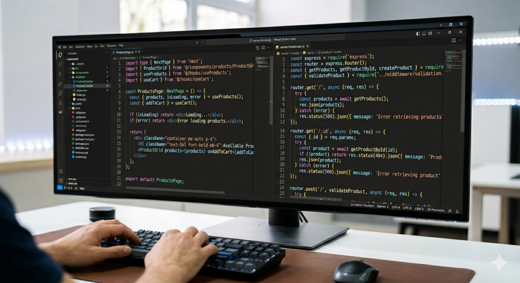 Coding screen (frontend + backend code)